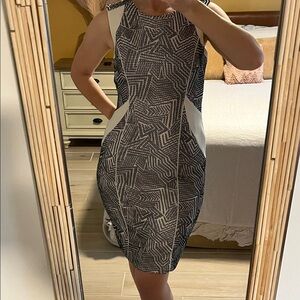 ANTONIO MELANI Black and CreamGeometric Panel Dress